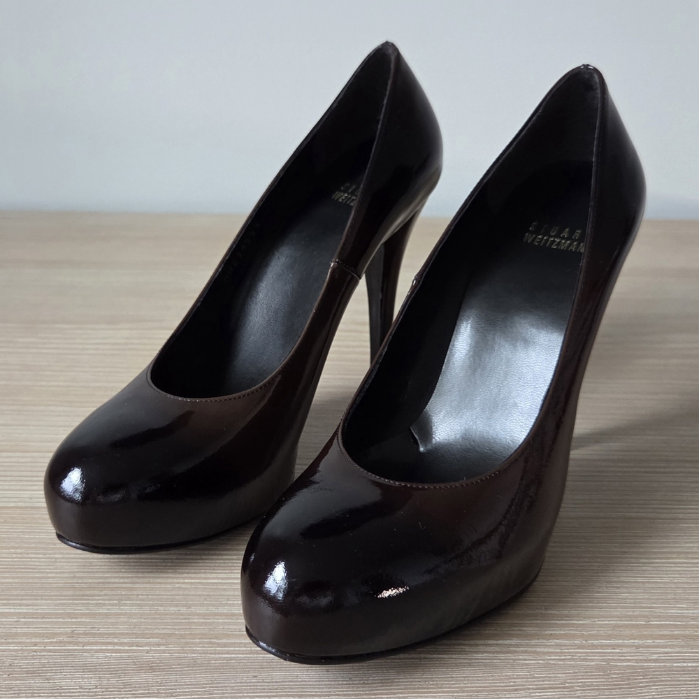 Stuart Weitzman Ombre Brown Patent Leather Platform Pumps Womens Size 7.5